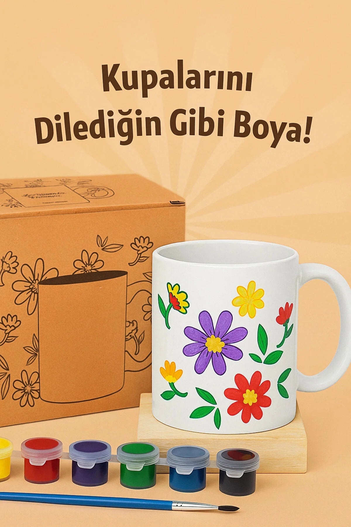 DIY Seramik Kupa Bardak Boyama Seti – Çocuk ve Yetişkinler İçin Yaratıcı Hobi & Eğlence Etkinliği (6 Renk Akrilik/Porselen Boya + Fırça + Fırınlanabilir Kalıcı Formül)