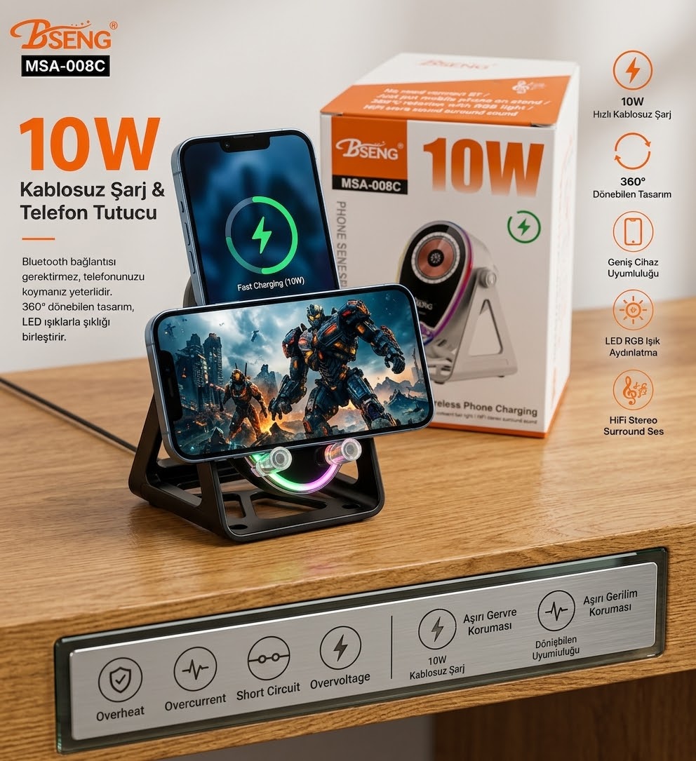 10W Bluetooth Hoparlör 360’ Telefon Tutucu Magsafe özellikli