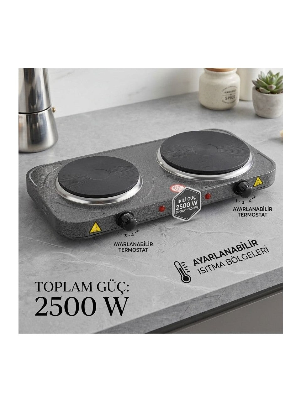 MİNİSAN İKİLİ PLEYT OCAK 2500W 2 GÖZLÜ ELEKTRİKLİ OCAK KAMP DOĞA MUTFAK